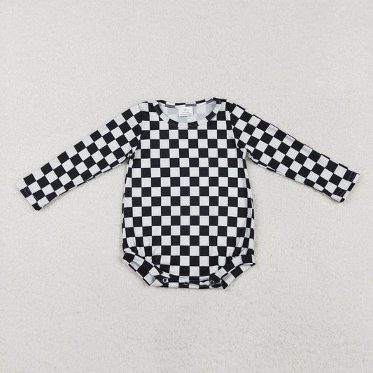 LR2121 Baby Infant Black Checkered Long Sleeve Rompers