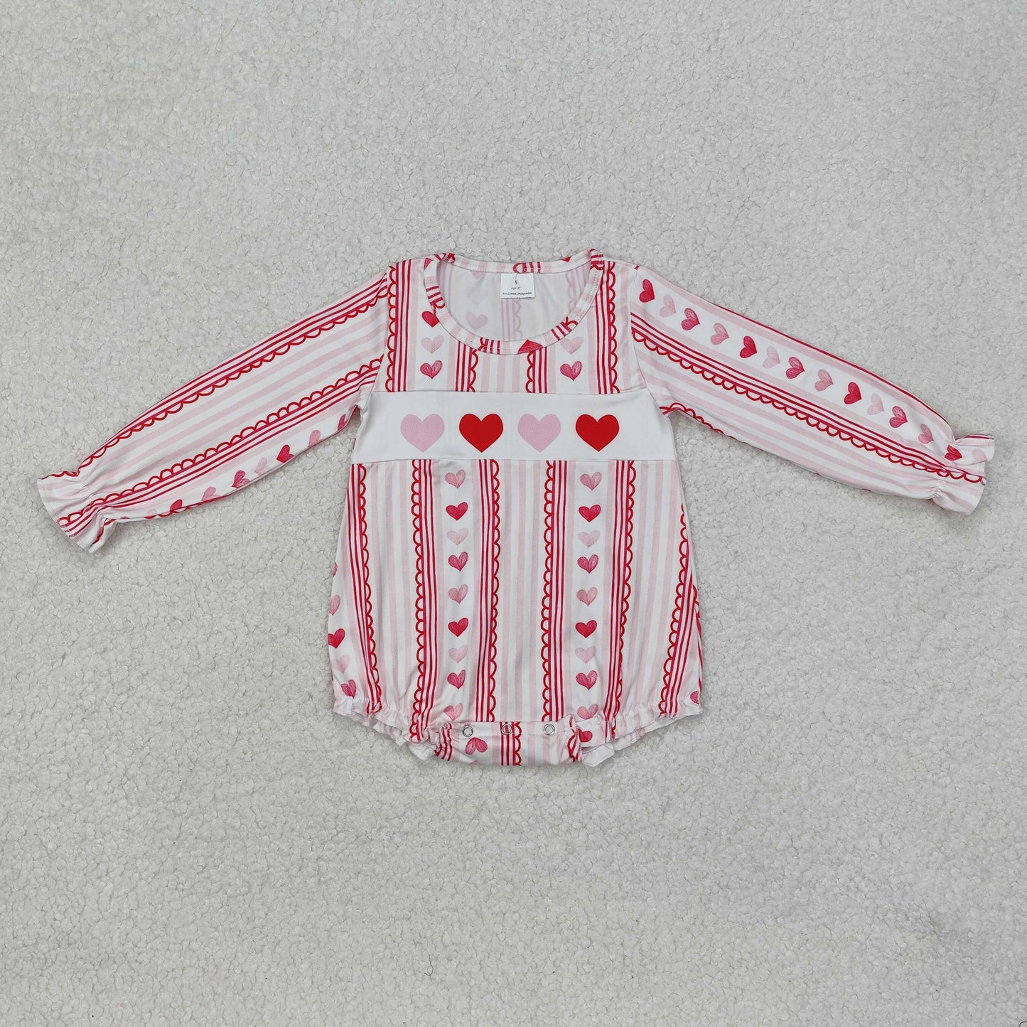 LR2134Long sleeves stripe heart baby girls valentine's romper