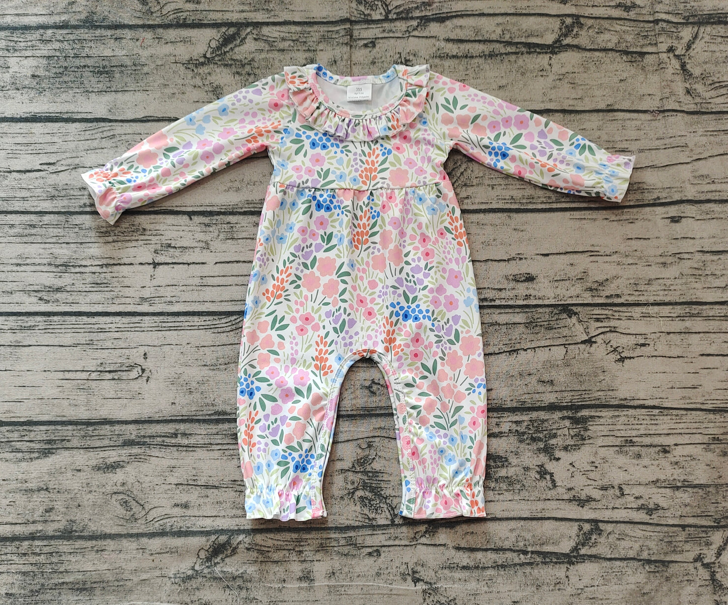 LR2141Ruffle long sleeves floral print baby girls romper