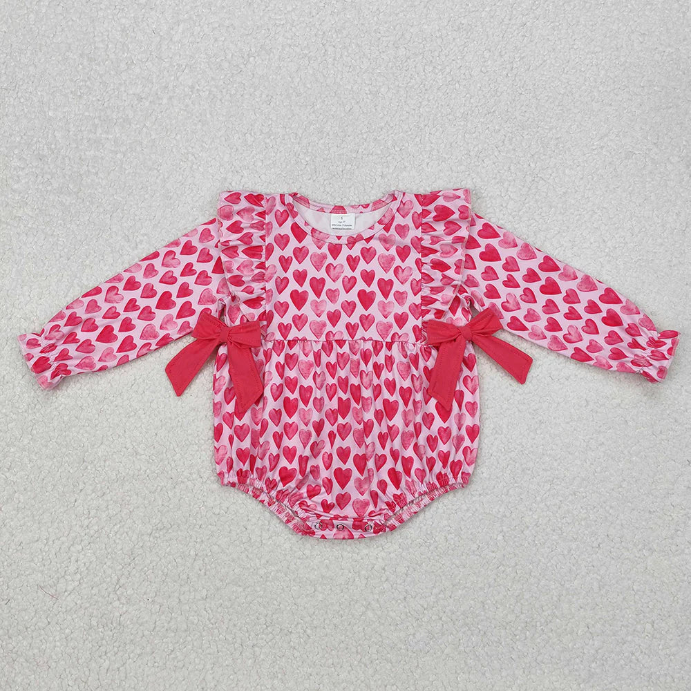 1.14 RTS Sibling Baby Girls Pink Hearts Bows Rompers Outfits Clothes Sets