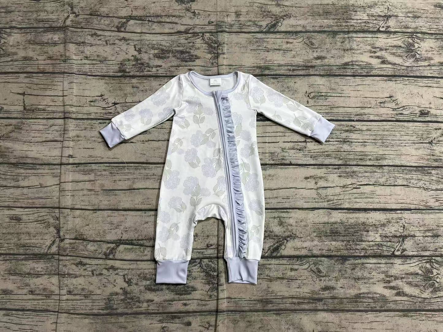 LR2157Long sleeves light blue floral baby girls zipper romper1.16