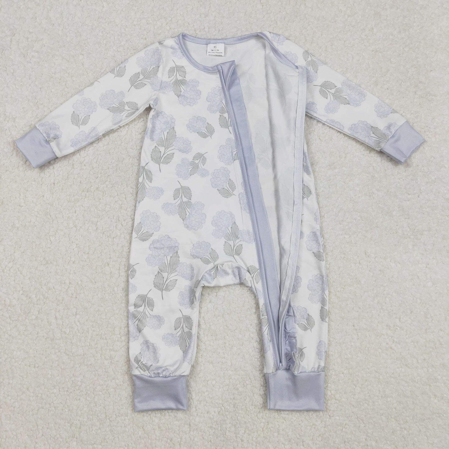 LR2157Dreamy Long-Sleeved Light Blue Floral Zipper Romper for Baby Girls