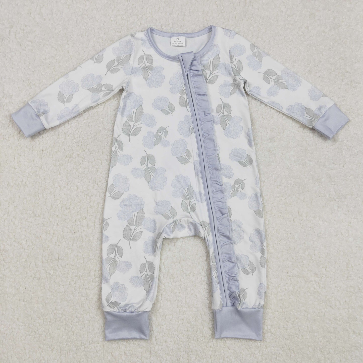 LR2157Dreamy Long-Sleeved Light Blue Floral Zipper Romper for Baby Girls