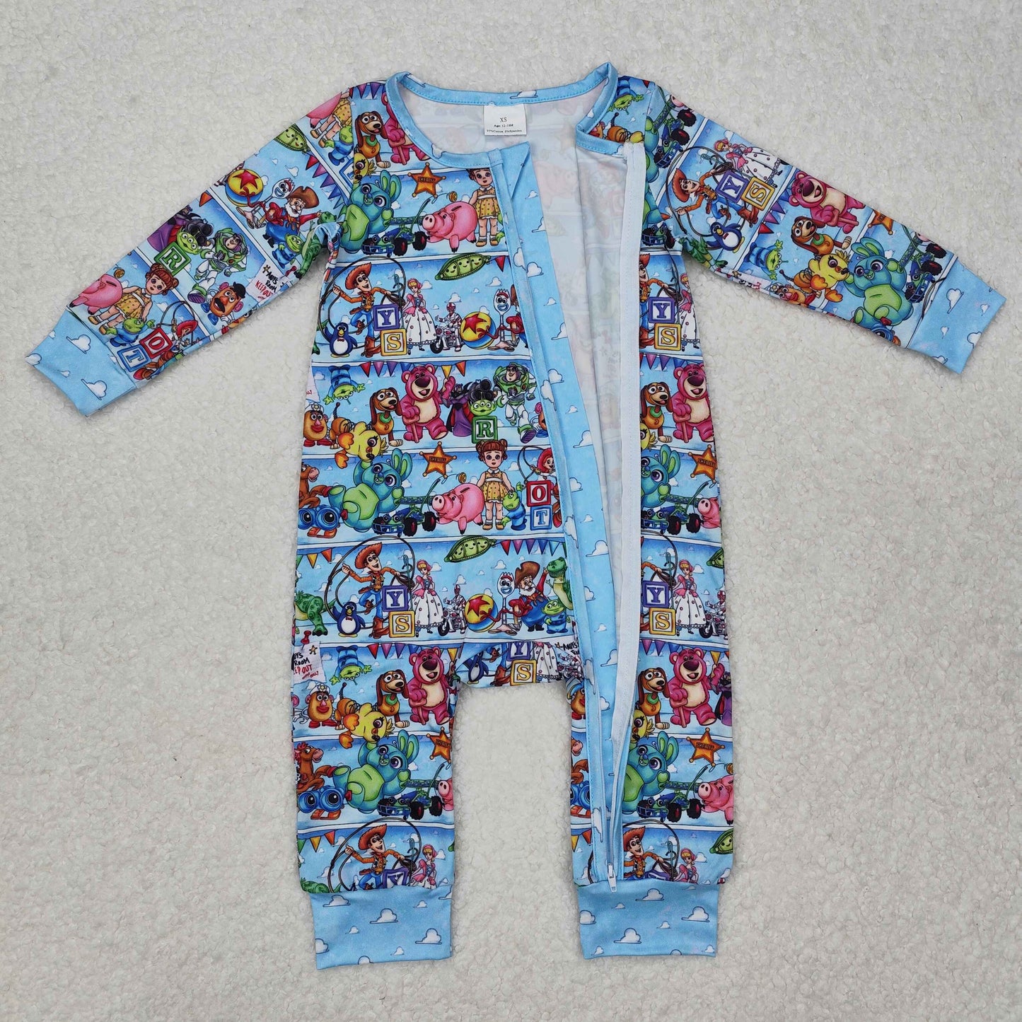 LR2163Light blue long sleeves pig bear toy baby zipper romper