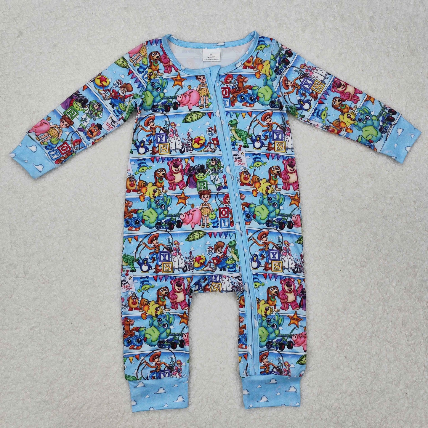 LR2163Light blue long sleeves pig bear toy baby zipper romper