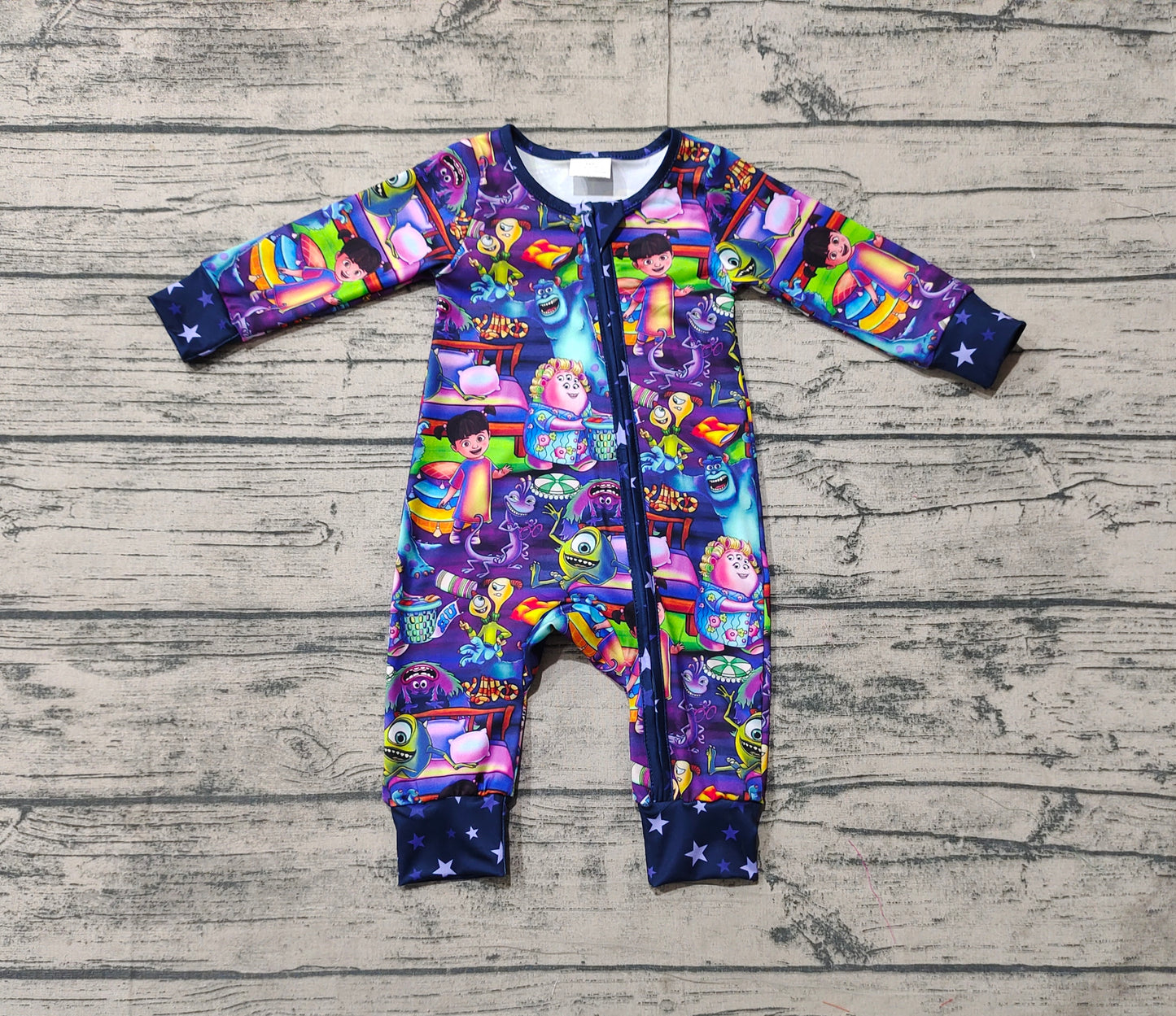 LR2164Purple long sleeves monster baby zipper romper