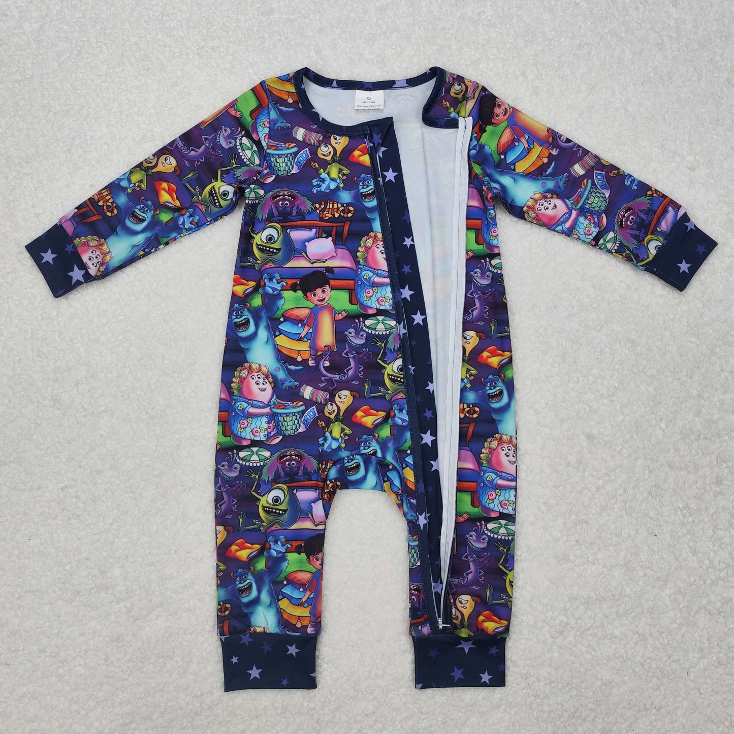 LR2164Purple long sleeves monster baby zipper romper