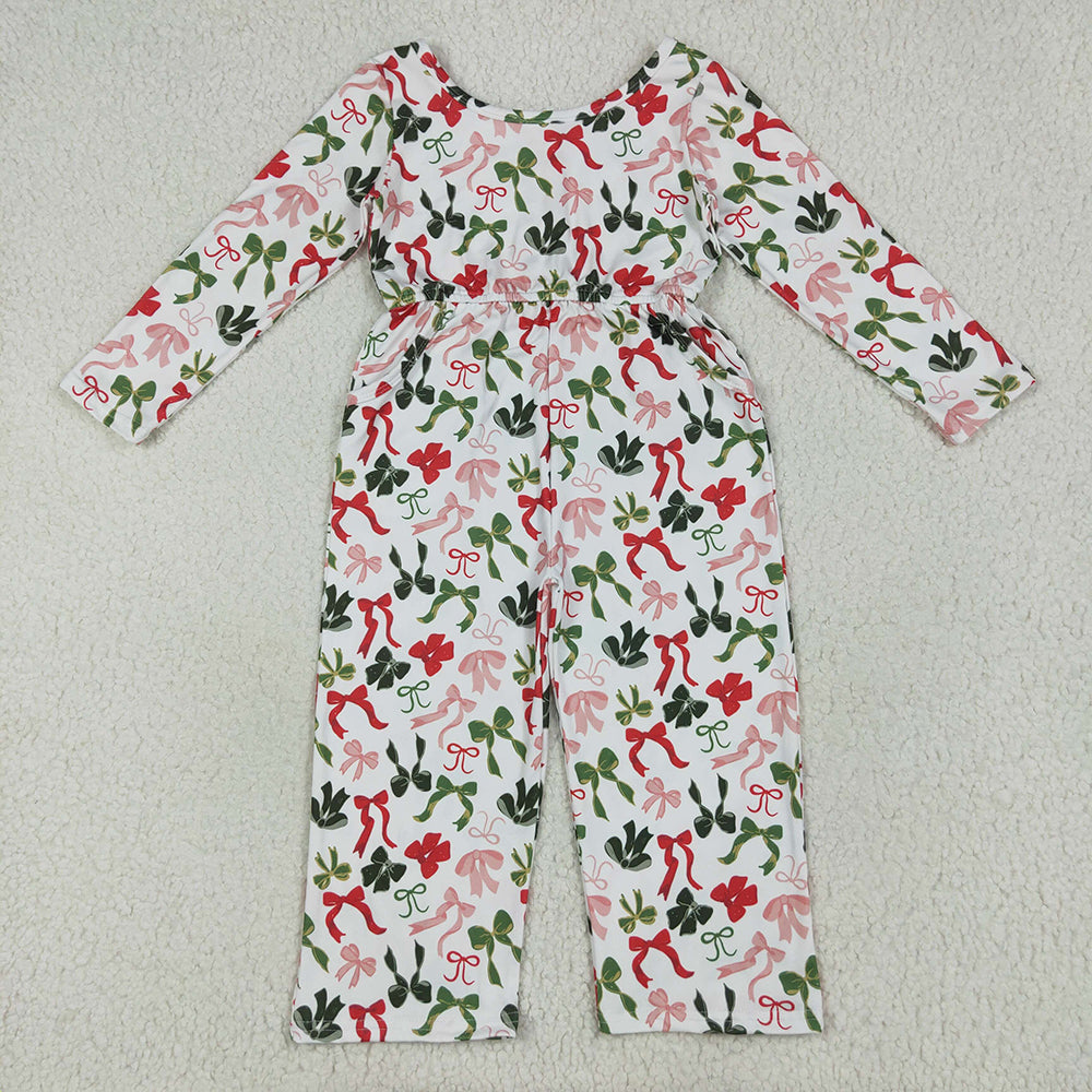 RTS Sibling Baby Long Sleeves Red Green Bow Christmas Jumpsuit Dress Festive Holiday Outfit for Children