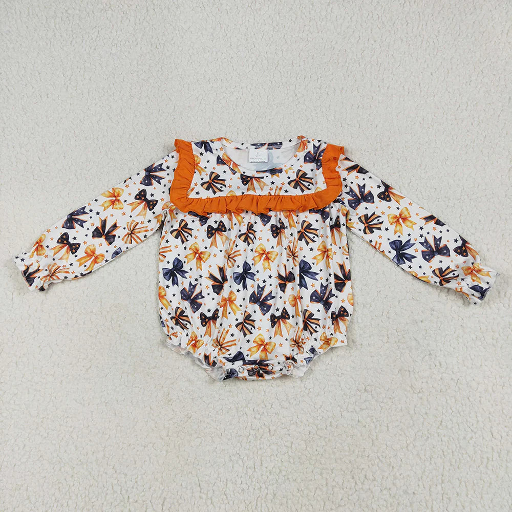 10.1 RTS Sibling Baby Girls Halloween Colorful Bows Rompers Outfits Sets