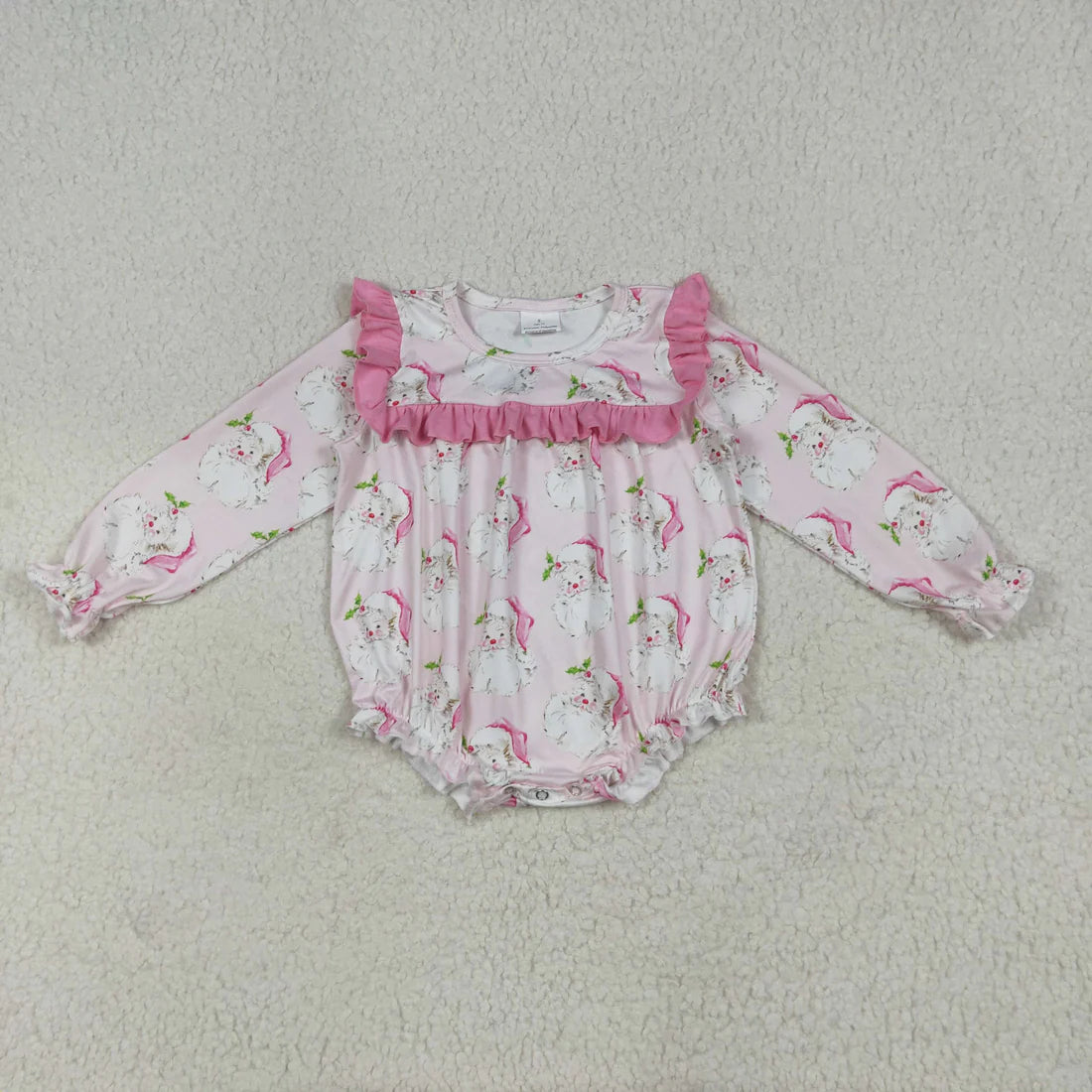 10.1 RTS Sibling Baby Girls Christmas Pink Santa Rompers Outfits Sets