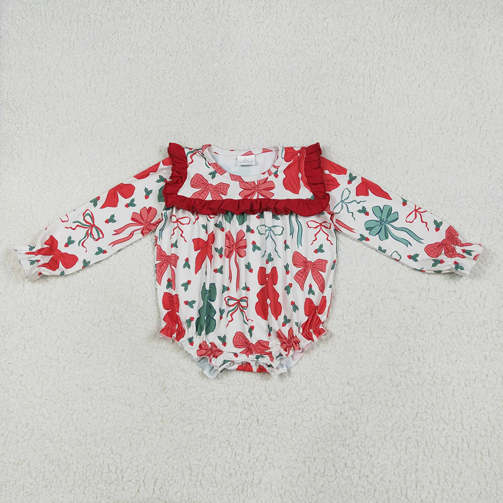 10.2 RTS Sibling Baby Girls Christmas Red Green Bows Rompers Dresses Outfits