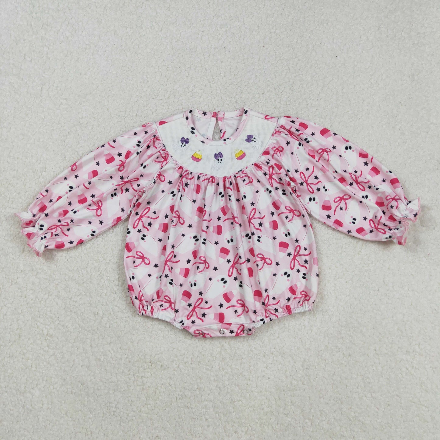 RTS NO MOQ (In stock)LR2216 Baby Girls Winter Rompers Pink Flowers Smocked Rompers Thanksgiving Turkey Outfit Cute Baby Girl Clothing Holiday Rompers