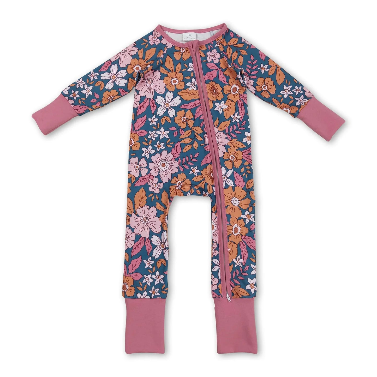 9.30 RTS Sibling Baby Girls Lavender Floral Zip Rompers Pajamas Clothes Sets