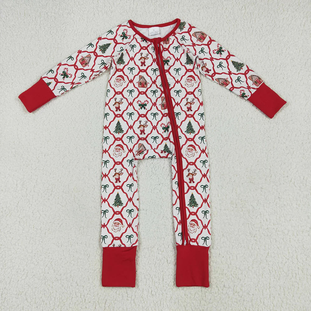 10.3 RTS Sibling Baby Girls Christmas Bows Gingerbread Plaid Rompers Pajamas