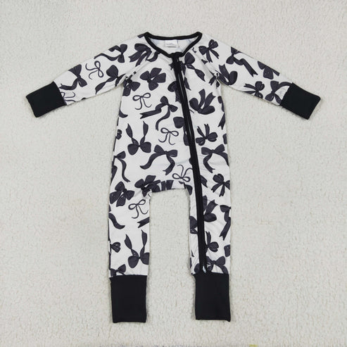 9.22 RTS Sibling Baby Kids Black Bows Checked Pajamas Sets Zipper Footie Rompers Blankets