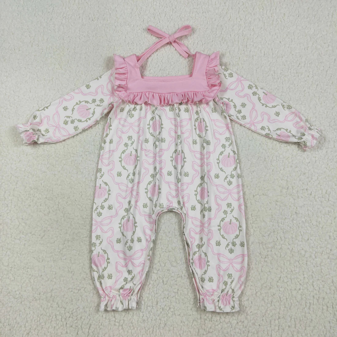 10.2 RTS Sibling Baby Girls Pumpkins Bows Rompers Outfits Sets