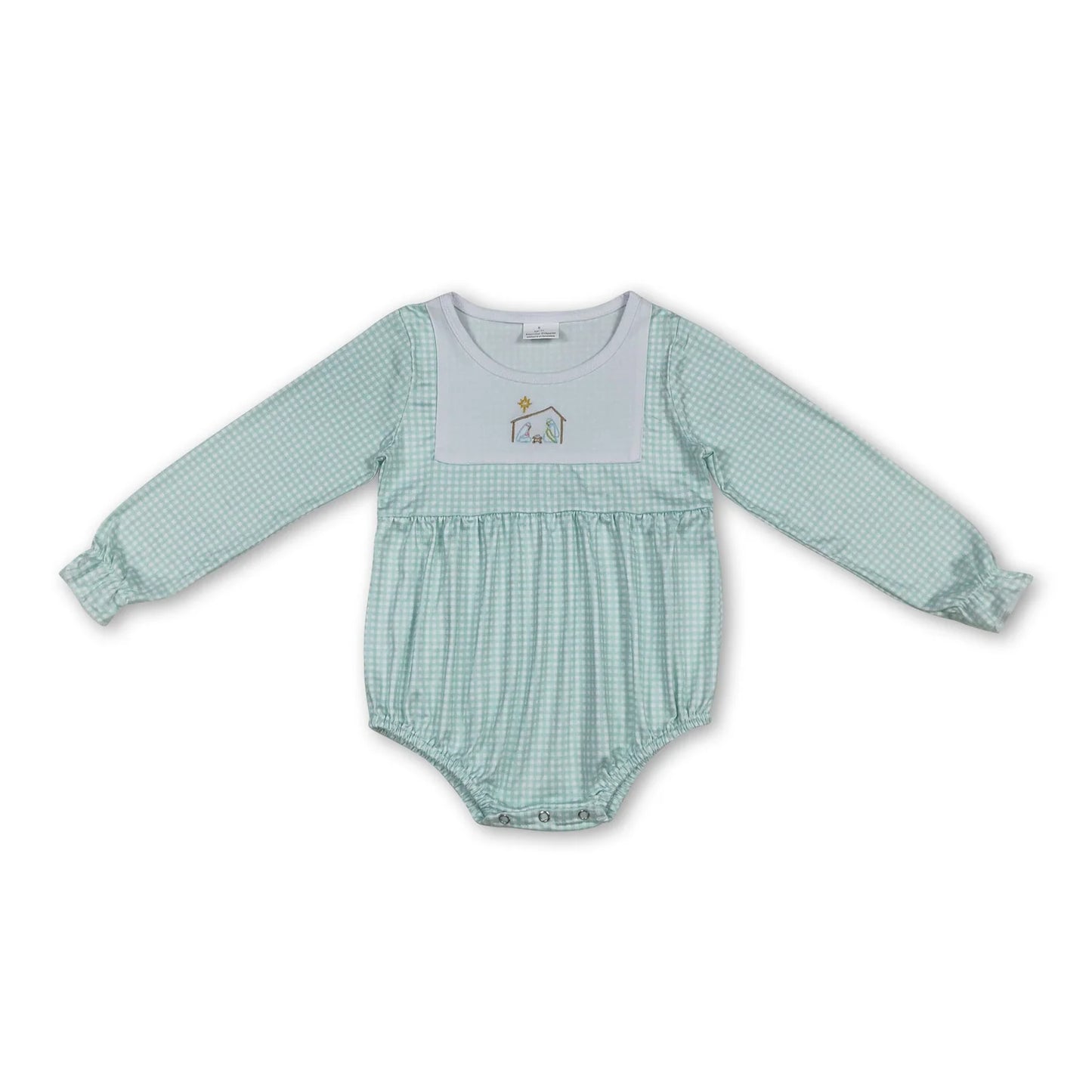 10.1 RTS Sibling Baby Girls Blue Christmas Nativity Jesus Rompers Outfits Sets