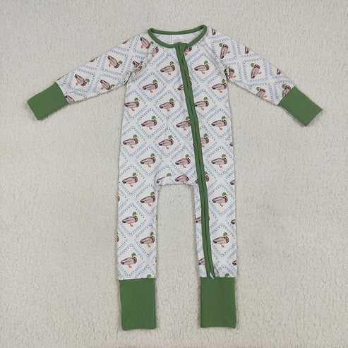 9.17 RTS Sibling Baby Boys Ducks Hunting Season Camo Southern Zipper Footie Rompers