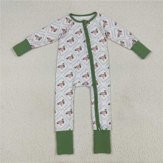 USA Warehouse (IN STOCK) LR2269 Green Long Sleeves Duck Baby Kids Zipper Romper Infant Clothing