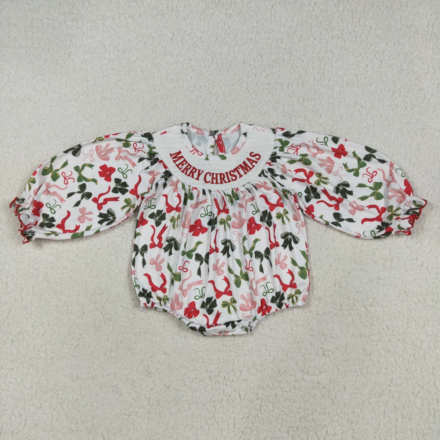USA Shop (in stock)LR2276 Baby Girls Winter Rompers Baby Girls Smocked Embroidery Merry Christmas Colorful Bows Rompers