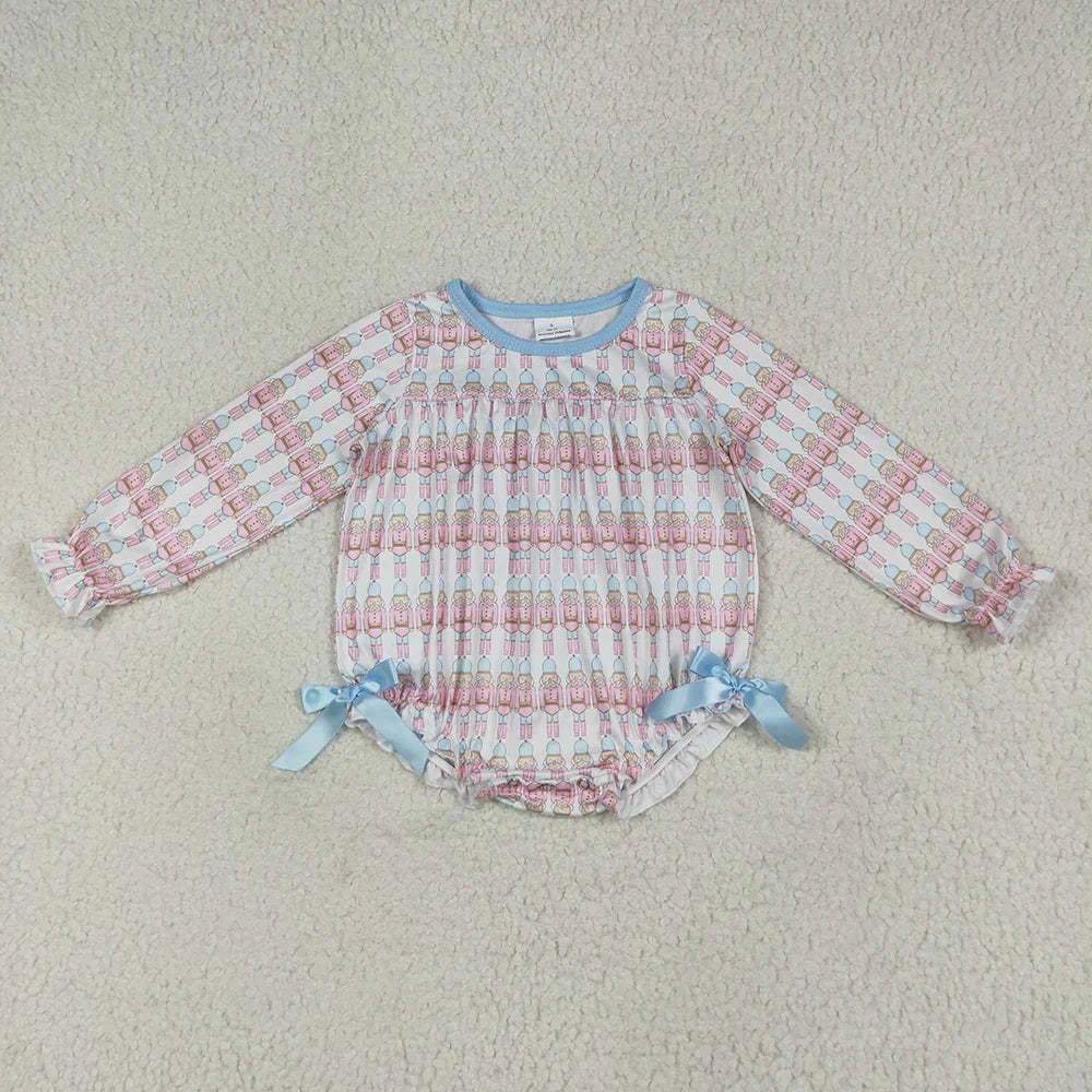 10.2 RTS Sibling Baby Girls Christmas Soldier Top Blue Rompers Outfits