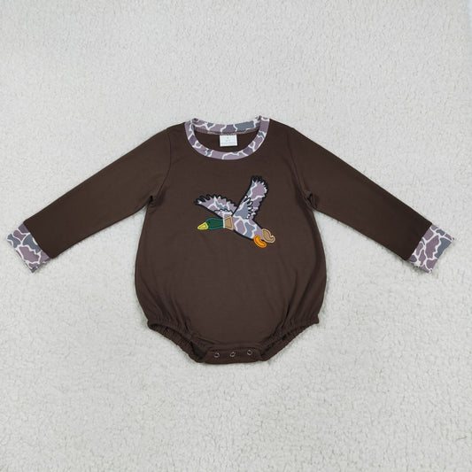 USA Shop (in stock)LR2310 Baby Boys Winter Rompers Embroidery Baby Boys Brown Long Sleeves Camo Duck Western Rompers