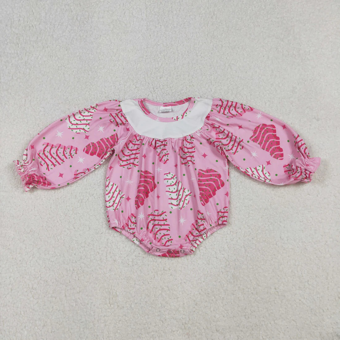 10.14 RTS Sibling Baby Girls Pink Stripe Trees Stars Bow Christmas Knee Ruffle Length Dresses Rompers