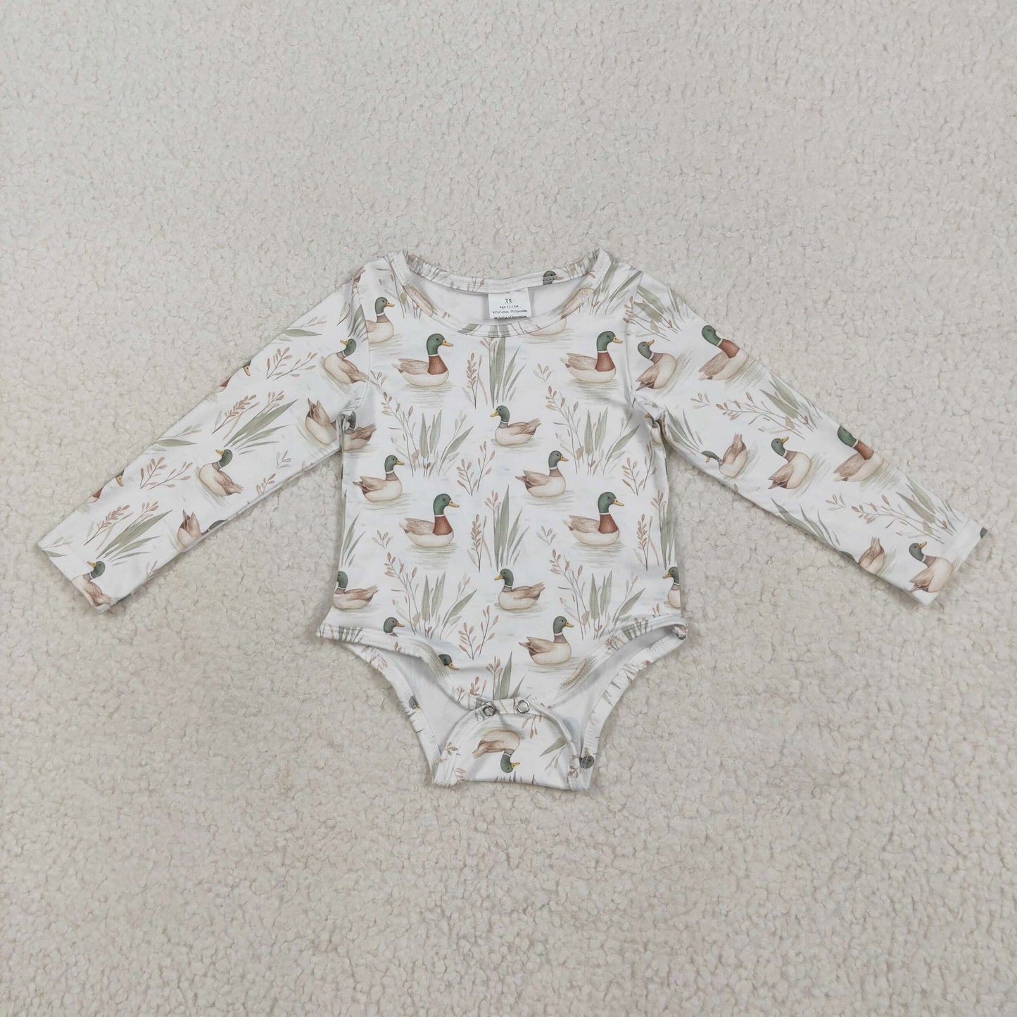 RTS NO MOQ (In stock)LR2338 Baby Girls Winter Rompers Baby Girls Long Sleeves Mallard Ducks Hunting Rompers