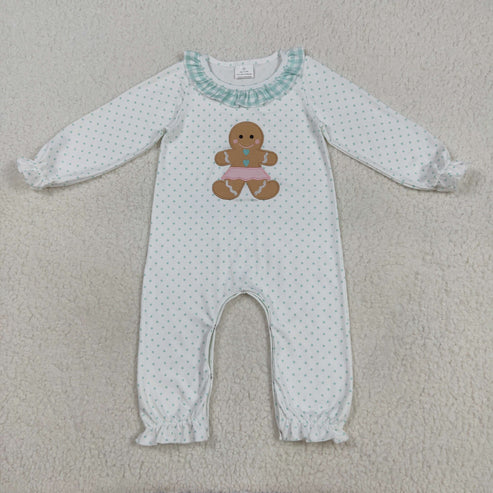 9.19 RTS Sibling Baby Girls Embroidery Gingerbread Christmas Knee Length Dress Footie Rompers Clothes Sets