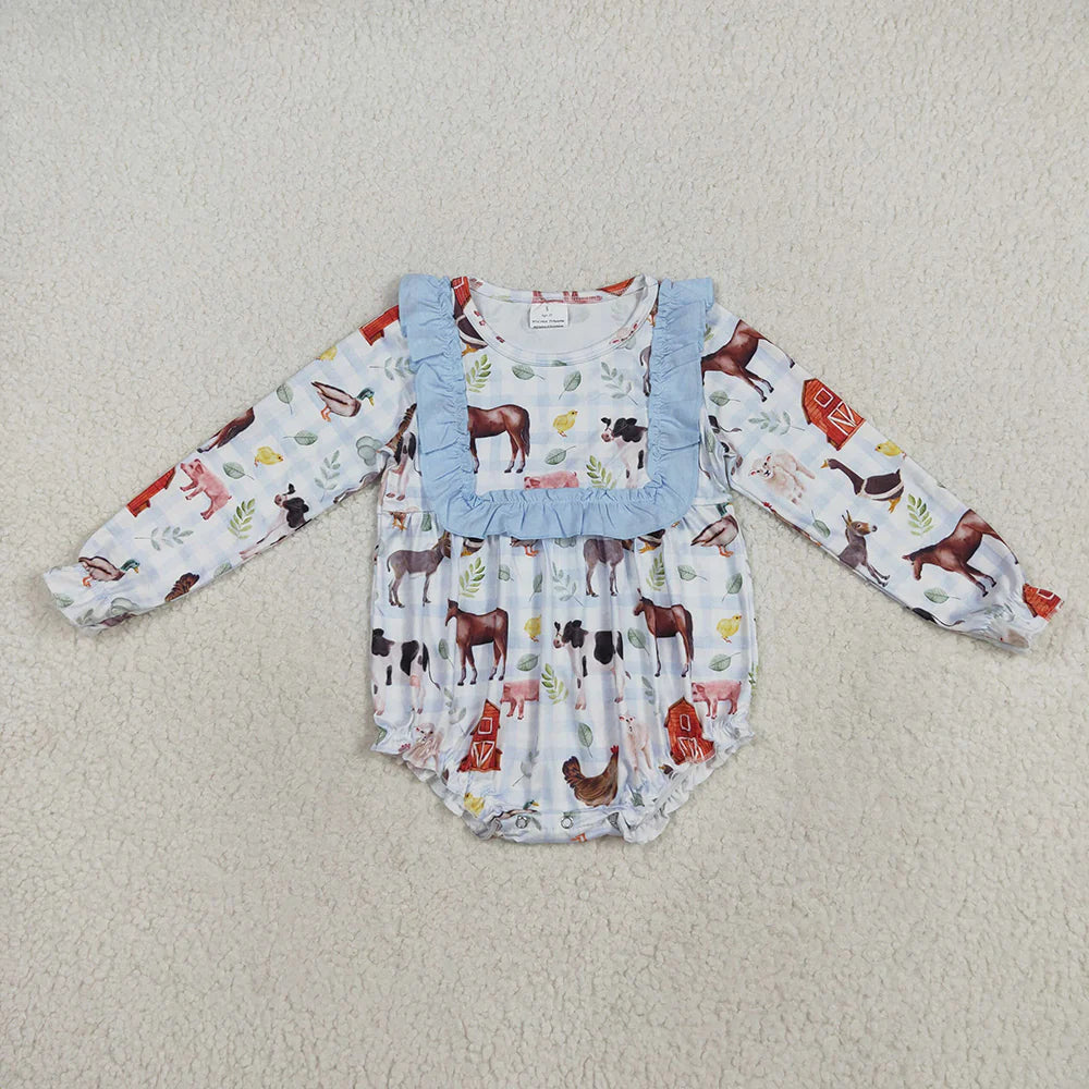 10.1 RTS Sibling Baby Girls Farm House Animals Rompers Dresses Outfits