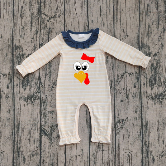 9.23 LR2424 Sample No Moq Fast Coming Embroidery Baby Girls Long Sleeves Turkey Ruffle Pant Rompers