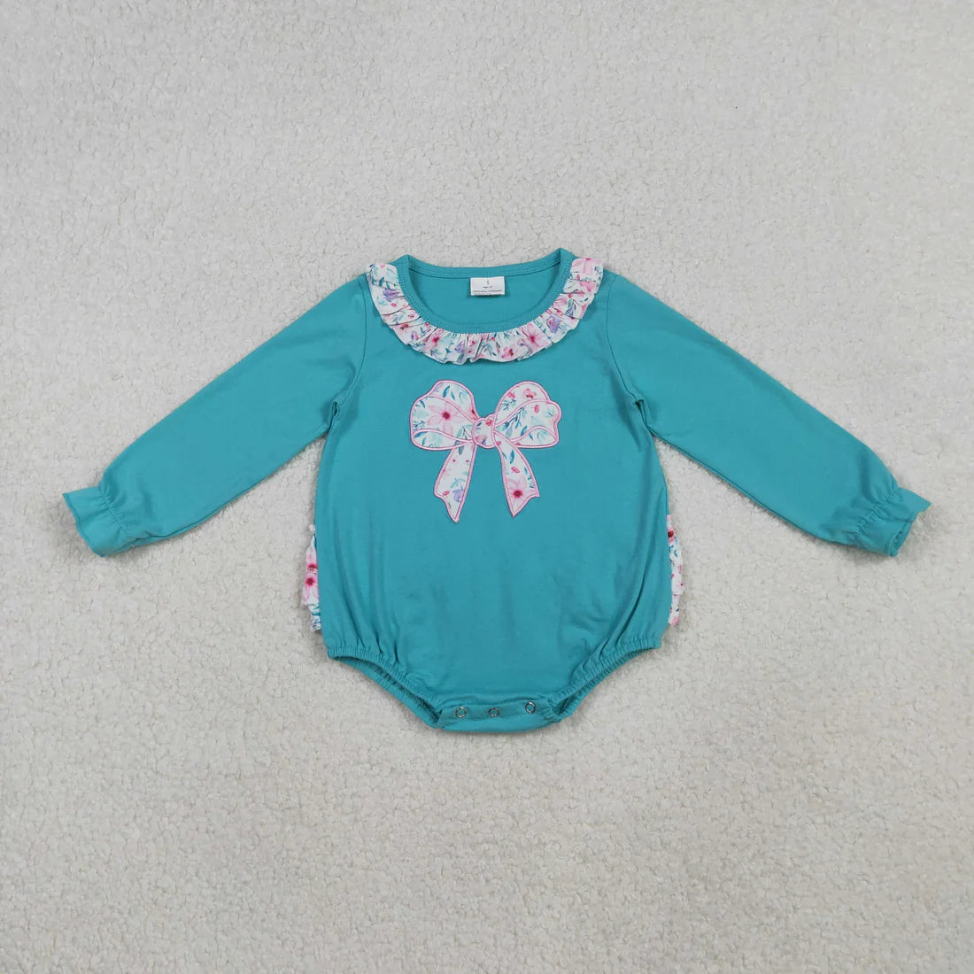 10.20 RTS Sibling Embroidery Floral Bows Baby Girls Knee Length Dresses Ruffle Collar Rompers
