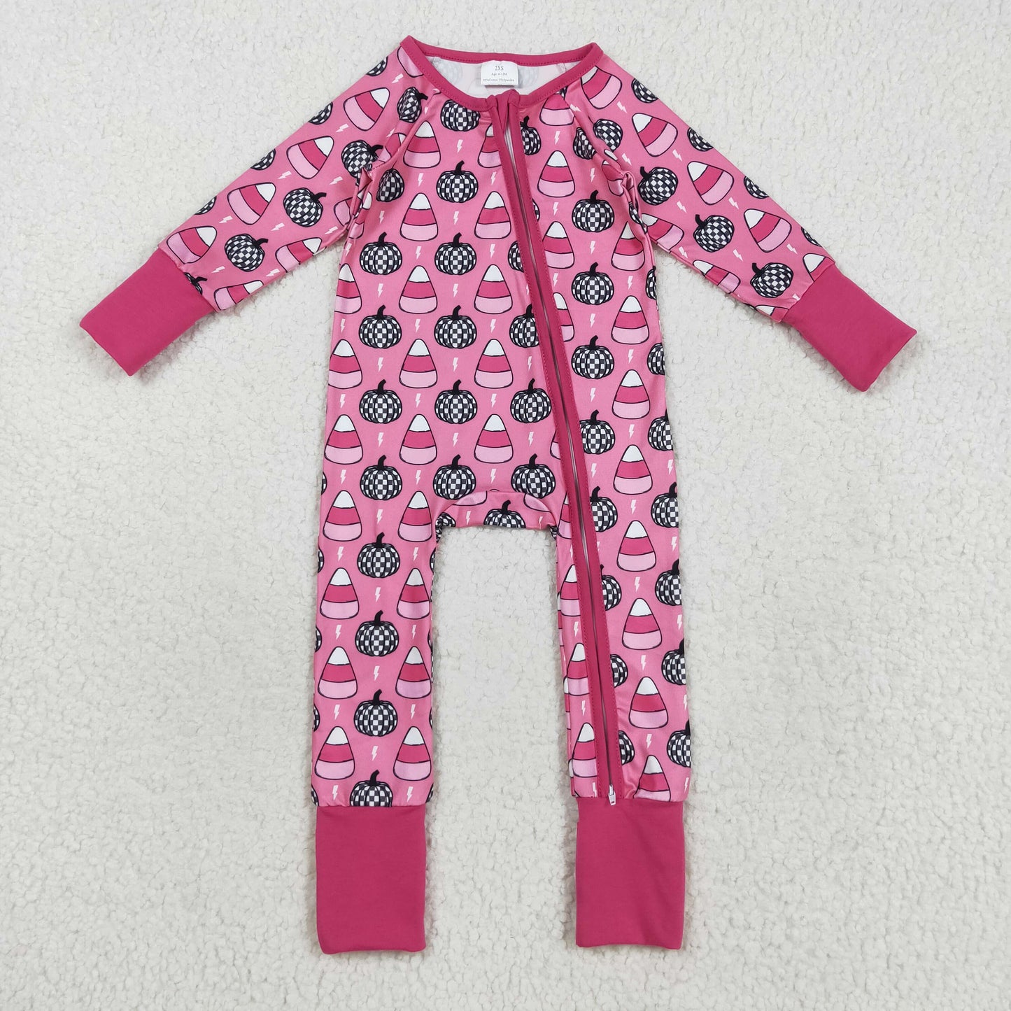 RTS NO MOQ (In stock)LR2467Baby Girls Winter Rompers Baby Girls Fall Pumpkins Candy Zipper Footie Rompers