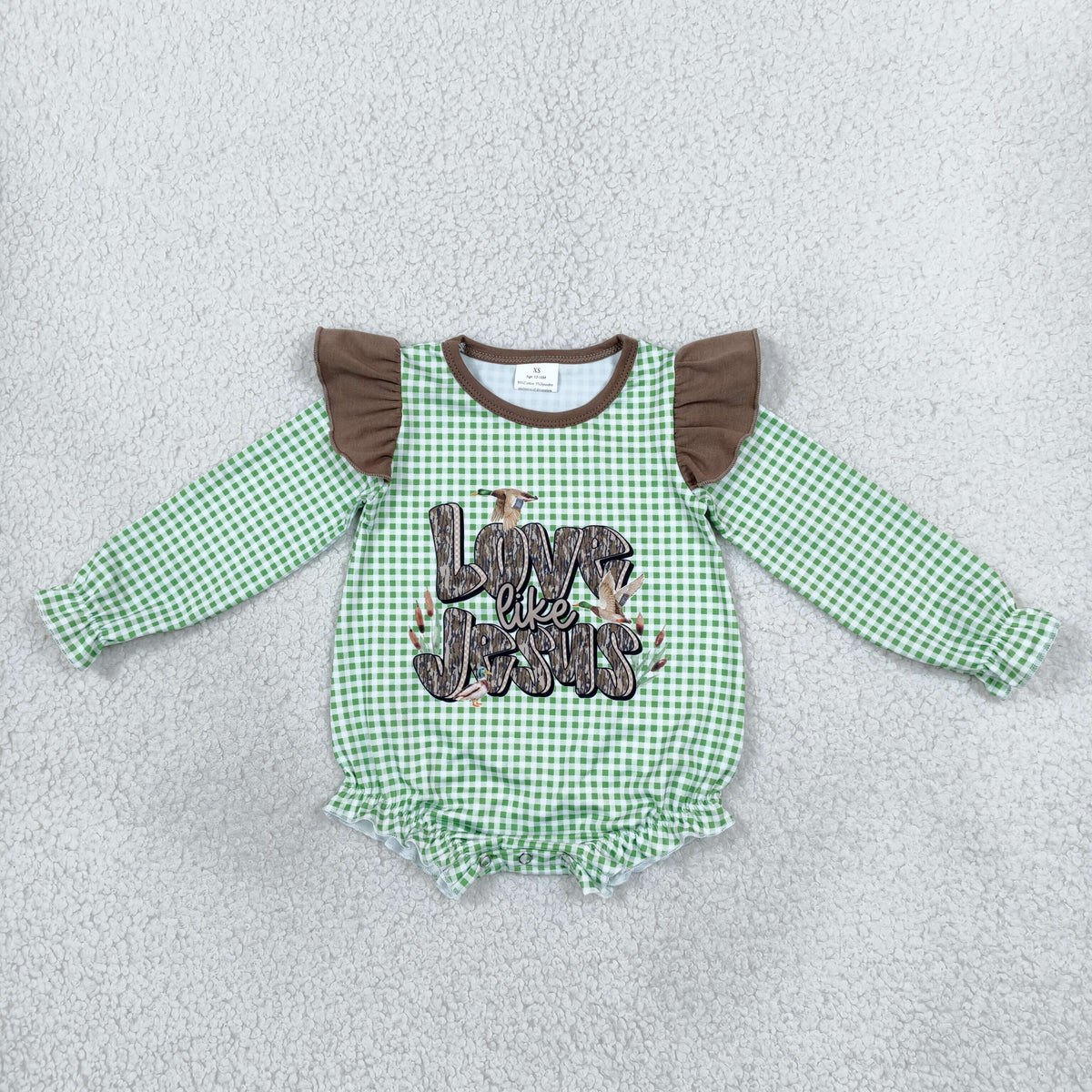 RTS NO MOQ (In stock)milk silk LR2551 Baby Girls Green Plaid Ducks Western Rompers Casual Daily Wear