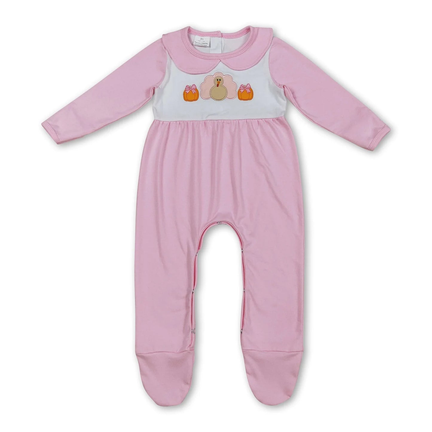 10.10 RTS Sibling Embroidery Pumpkins Turkey Baby Infant Thanksgiving Fall Footed Rompers
