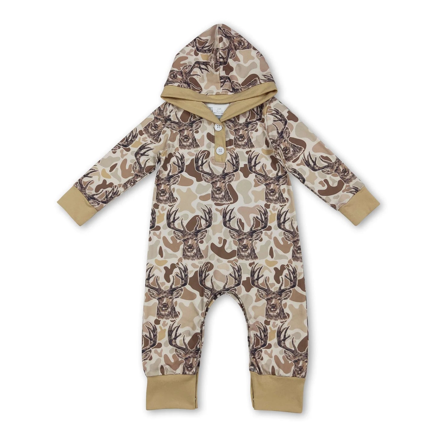 10.10 RTS Sibling Baby Boys Khaki Camo Deer Hoodies Pockets Leggings Hunting Clothes Set Footie Rompers