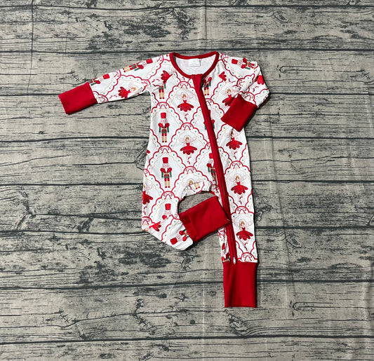 9.16 LR2633 Sample No Moq Fast Coming Baby Girls Red Bows Soldiers Plaid Christmas Zipper Footie Rompers