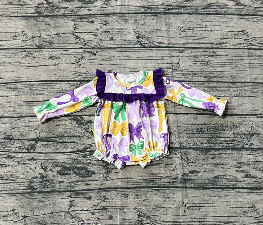 9.17 LR2642 Sample No Moq Fast Coming Mardi Gras Bows Ruffle Rompers