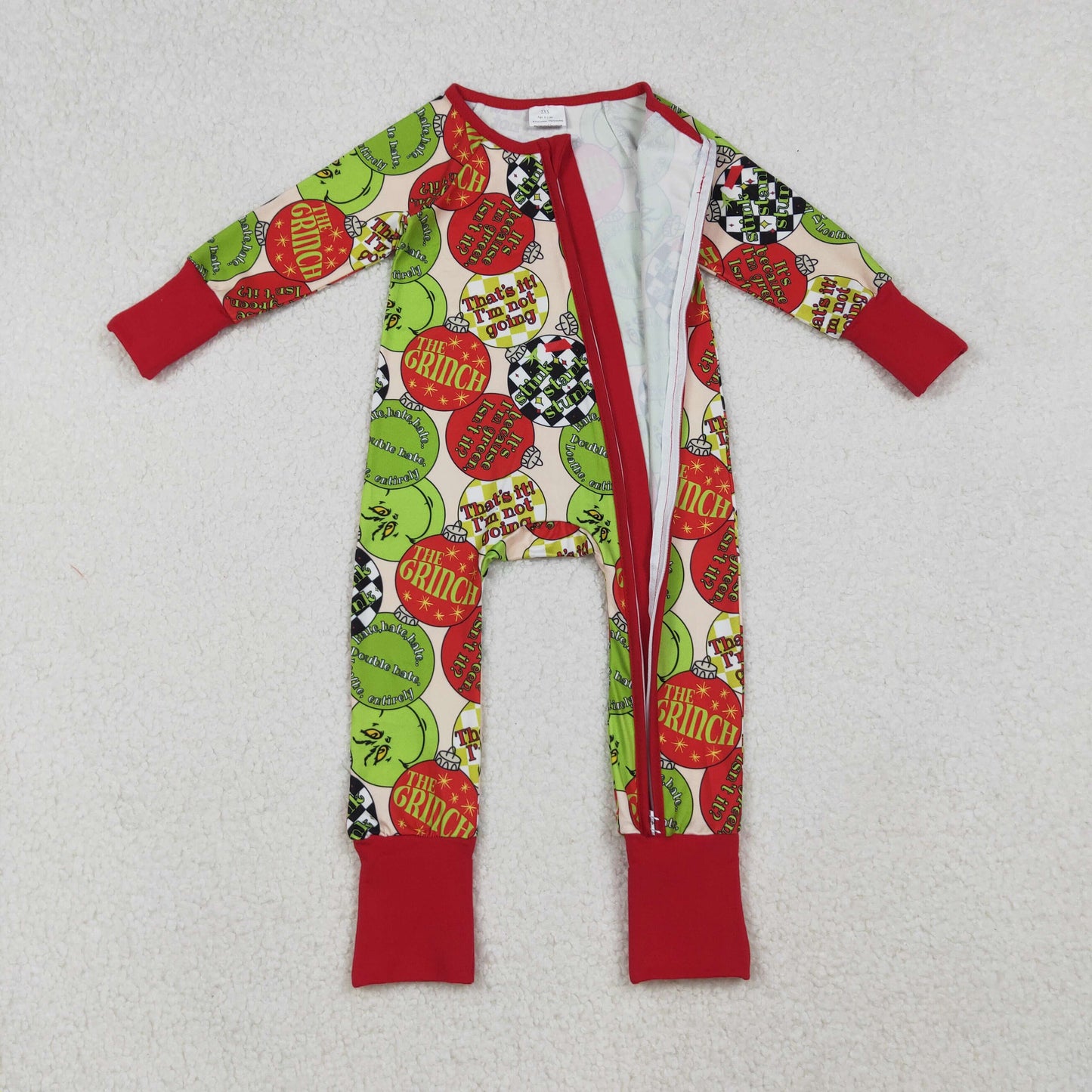 10.10 RTS NO MOQ (In stock)LR2658 Baby Boys Winter Rompers Baby Boys Grin Lights Plaid Christmas Zipper Footie Rompers
