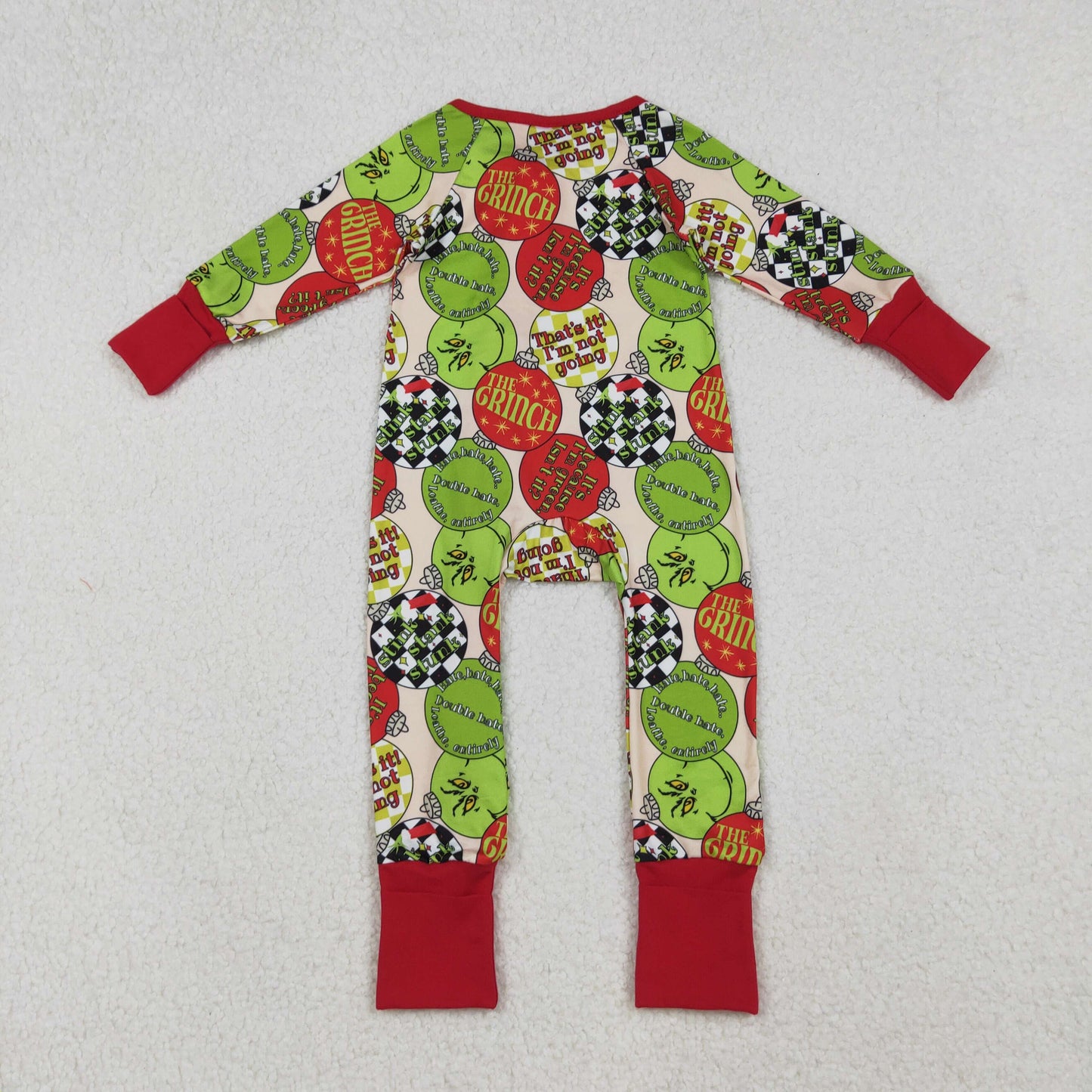 10.10 RTS NO MOQ (In stock)LR2658 Baby Boys Winter Rompers Baby Boys Grin Lights Plaid Christmas Zipper Footie Rompers