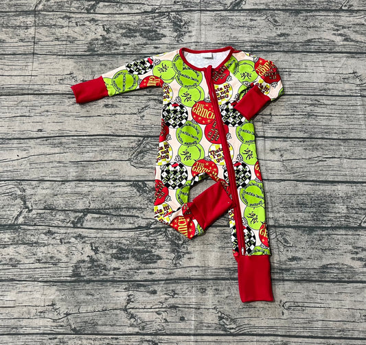 9.17 LR2658 Sample No Moq Fast Coming Baby Boys Red Green Face Lights Christmas Zipper Footie Rompers