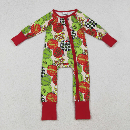 10.10 RTS NO MOQ (In stock)LR2658 Baby Boys Winter Rompers Baby Boys Grin Lights Plaid Christmas Zipper Footie Rompers