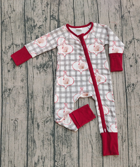 9.29 LR2691 Sample No Moq Baby Boys Turkey Checked Thanksgiving Zipper Footie Rompers