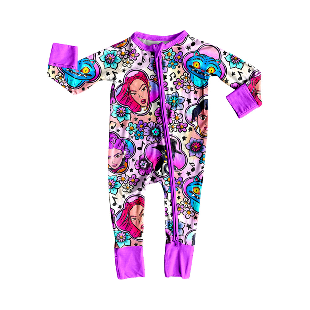 9.25 LR2732 Pre order No Moq Baby Girls Cartoon Princesses Flowers Footie Rompers