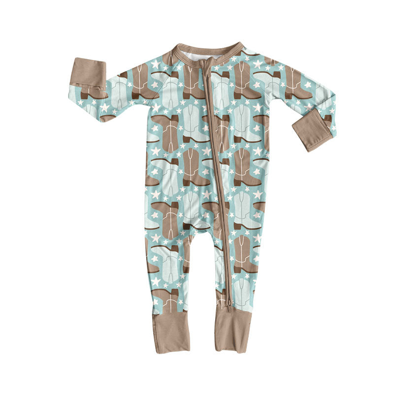 9.25 LR2734 Pre order No Moq Baby Boys Boots Stars Footie Rompers