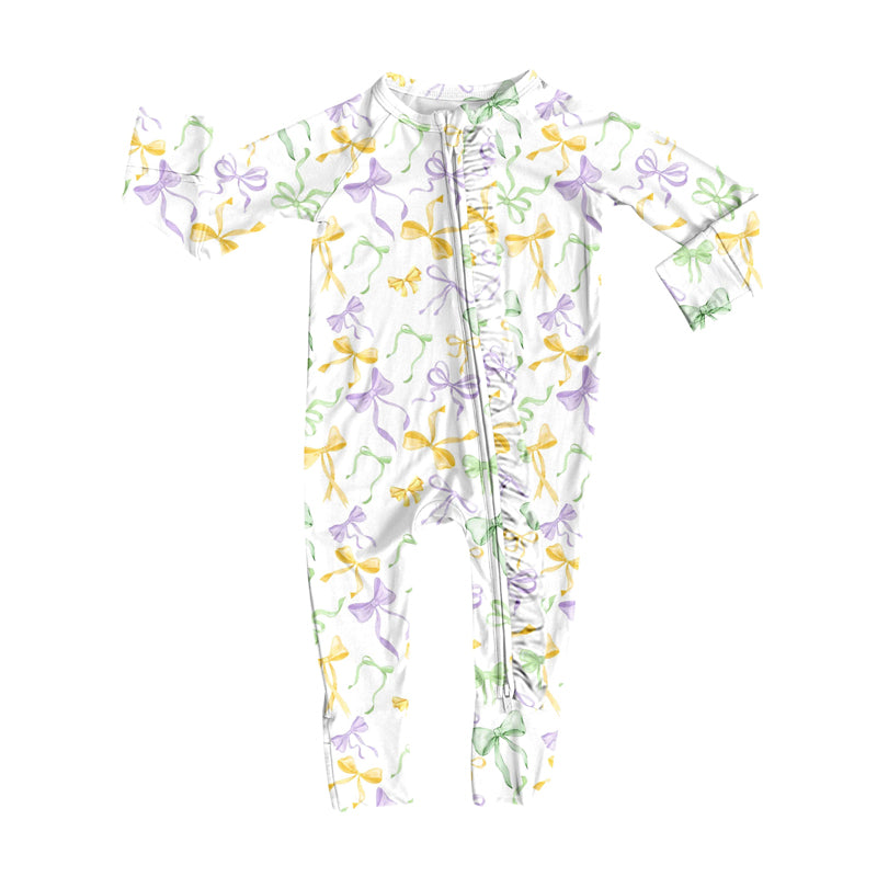 9.26 LR2736 Pre order No Moq Baby Girls Mardigras Bows Plaid Zipper Rompers