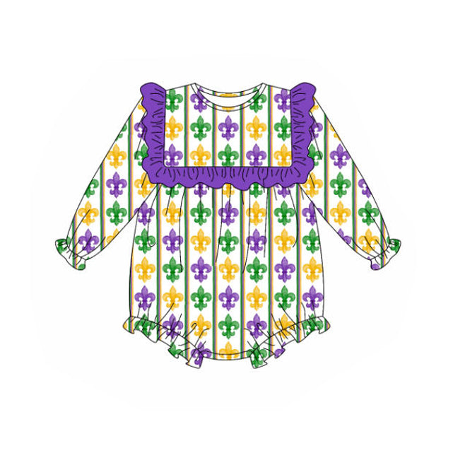 9.26 LR2737 Pre order No Moq Baby Girls Mardigras Anchors Stripe Ruffle Rompers