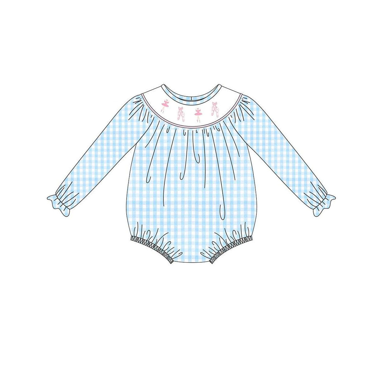 9.29 LR2741 Pre order No Moq Baby Girls Blue Checked Dancers Ruffle Rompers