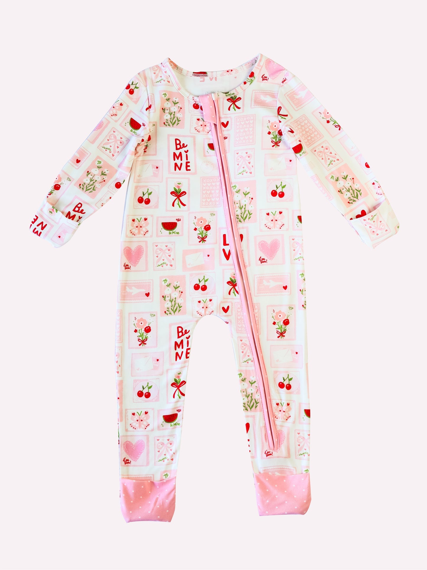 10.2 LR2750 Pre order No Moq Baby Girls Pink Flowers Hearts Checked Valentine Zipper Footie Rompers