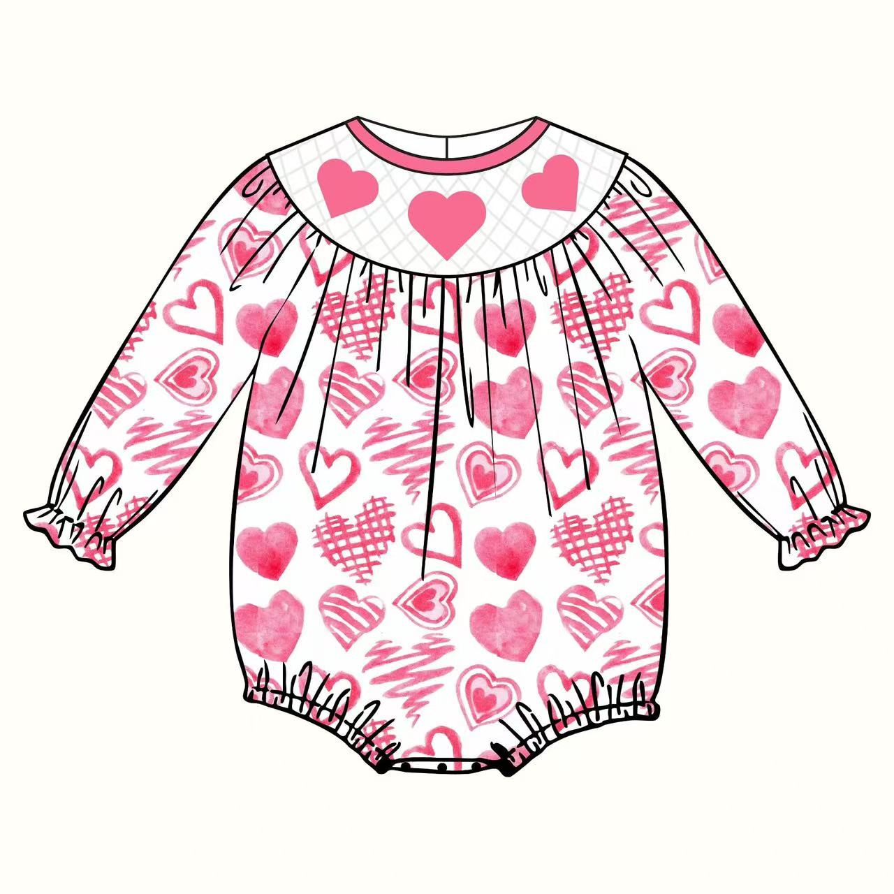 10.11 LR2767 Pre order No Moq Baby Girls Pink Hearts Plaid Valentine Ruffle Sleeve Rompers